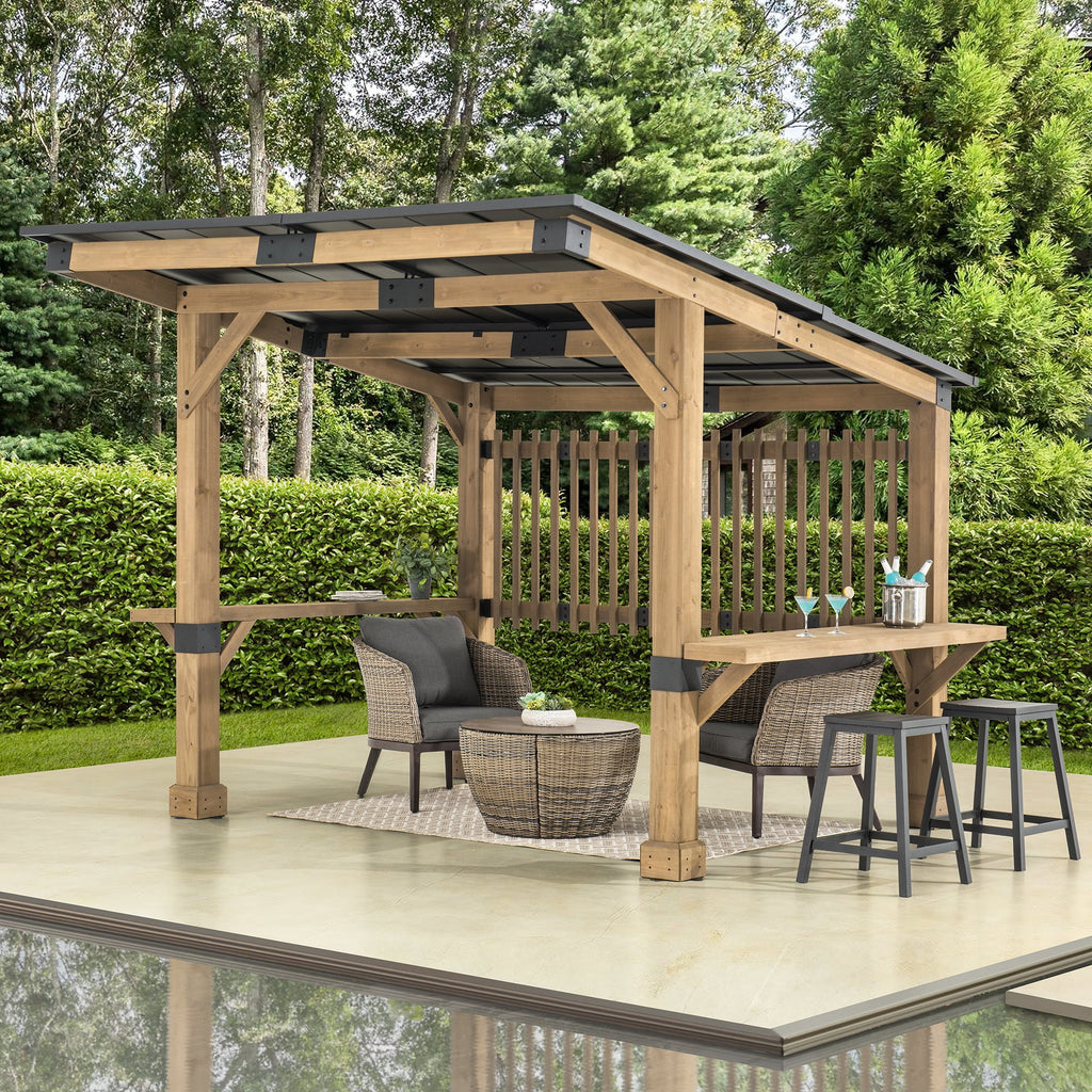 Wooden Grill Gazebo 10 ft. x 11 ft. Cedar Frame with Aluminum Hardtop Roof D6219