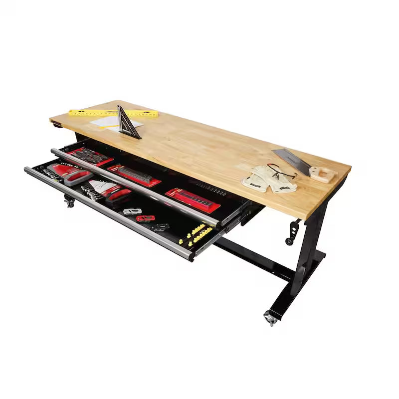 Adjustable Height Workbench Table with 2 Drawers in Black X8926