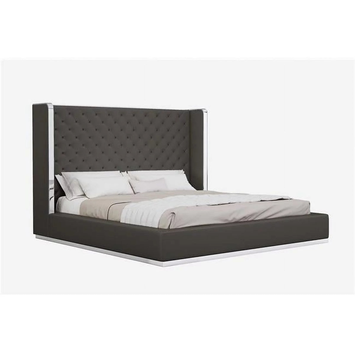 King Size Dark Gray Faux Leather Bed N308