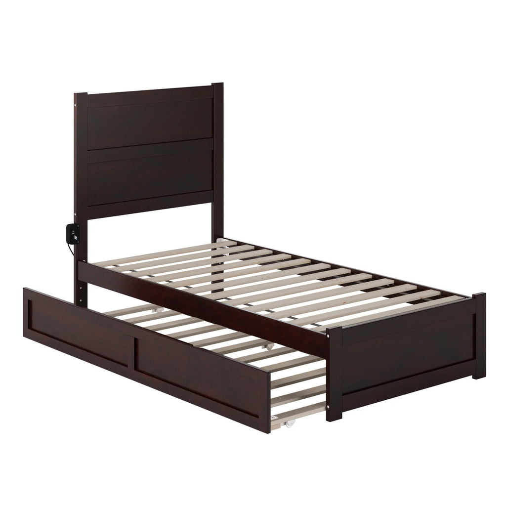 Twin Solid Wood Bed with Footboard and Trundle in Espresso I965