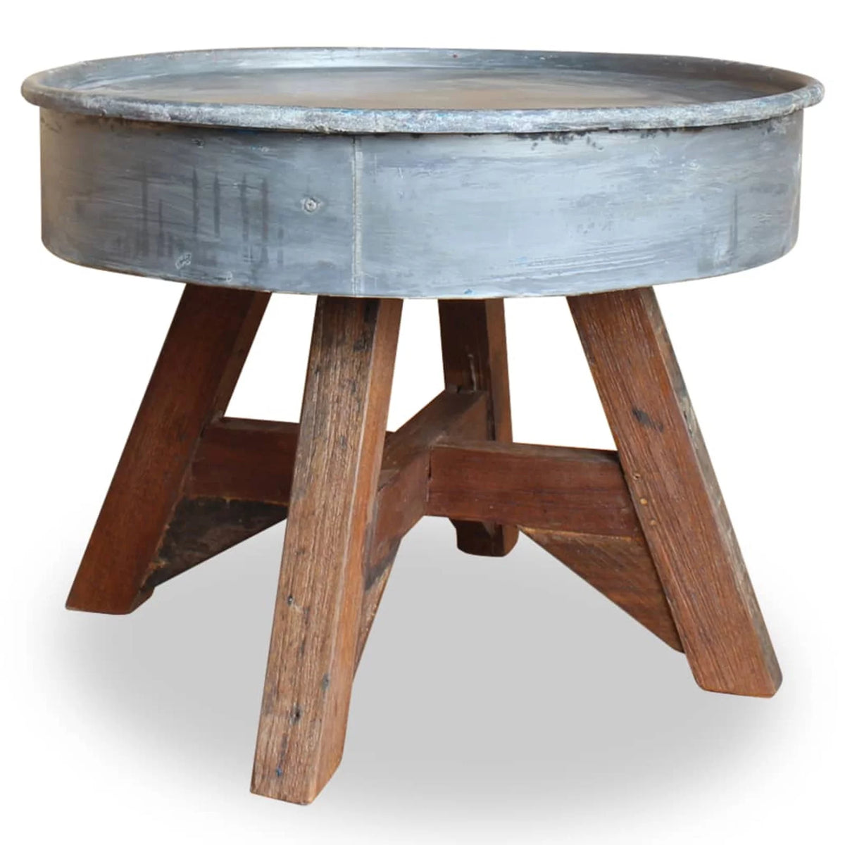Coffee Table Steel Tabletop Reclaimed Wood Legs 23.6" x 17.7 Inches R226979