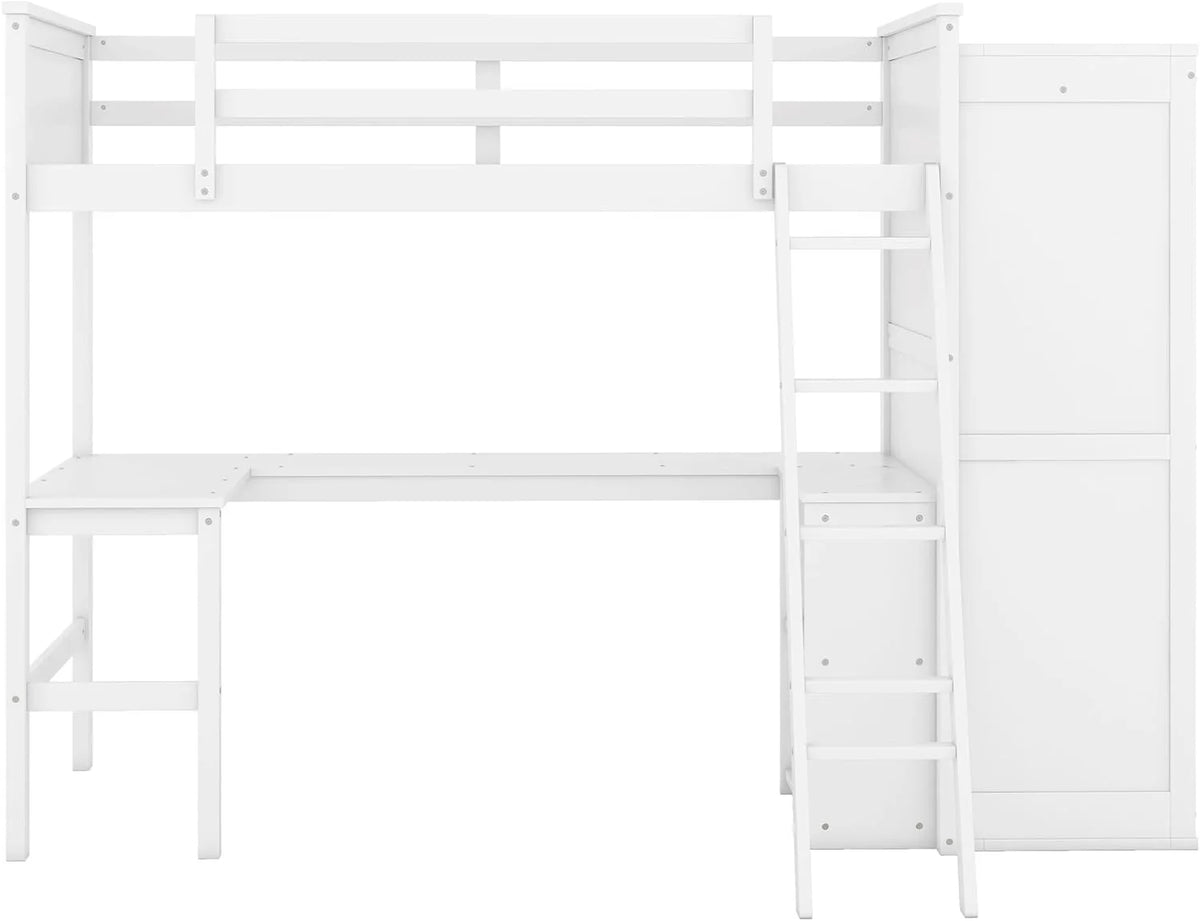 Wood Loft Bed with Desk and Storage Shelves P85053