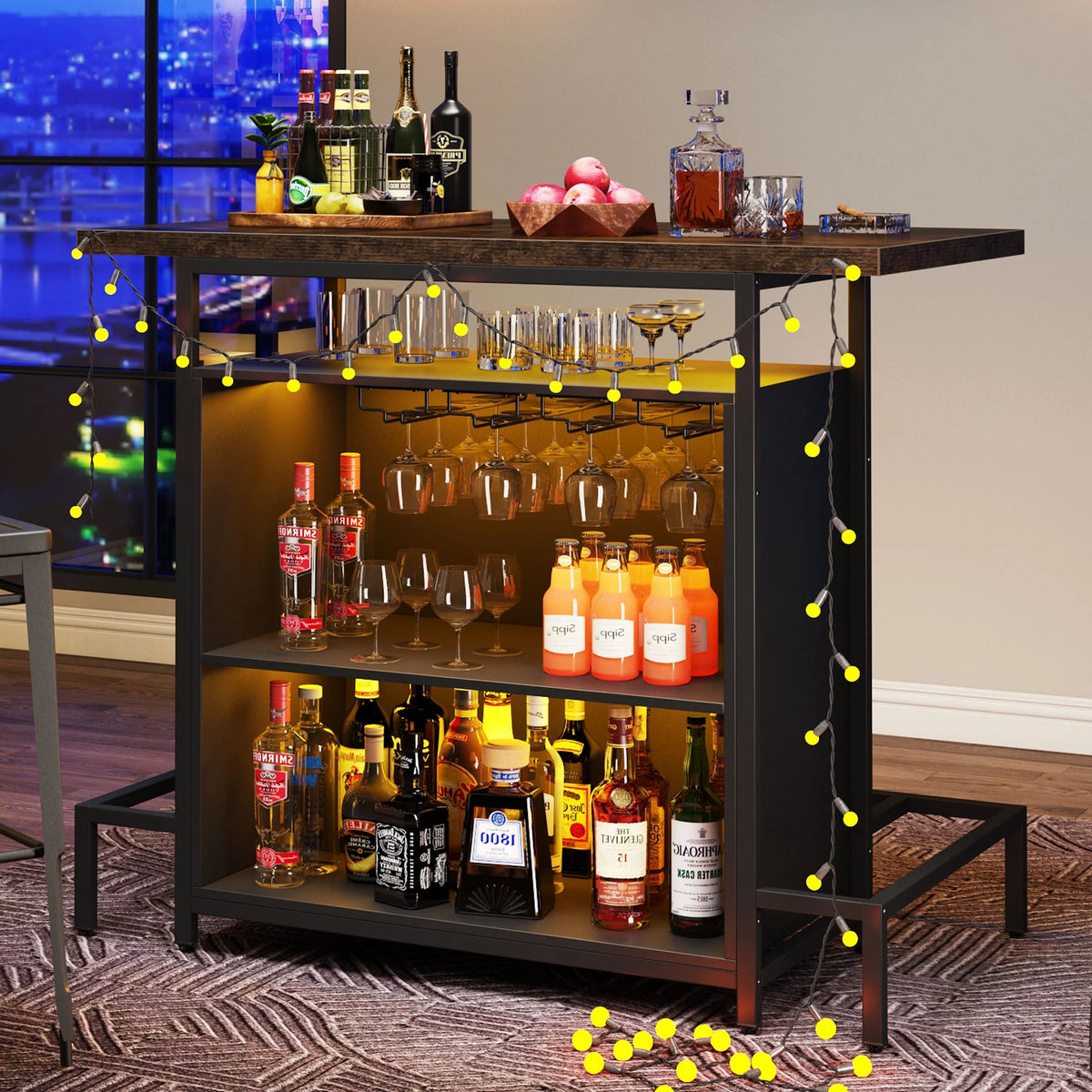 3-Tier Liquor Bar Table with Wine Storage Y183623