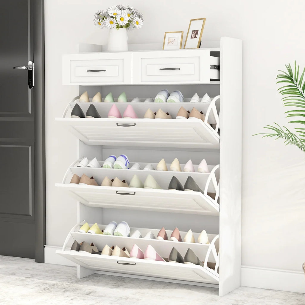 White Narrow 3 Door 2 Drawer Shoe Storage Cabinet H33522