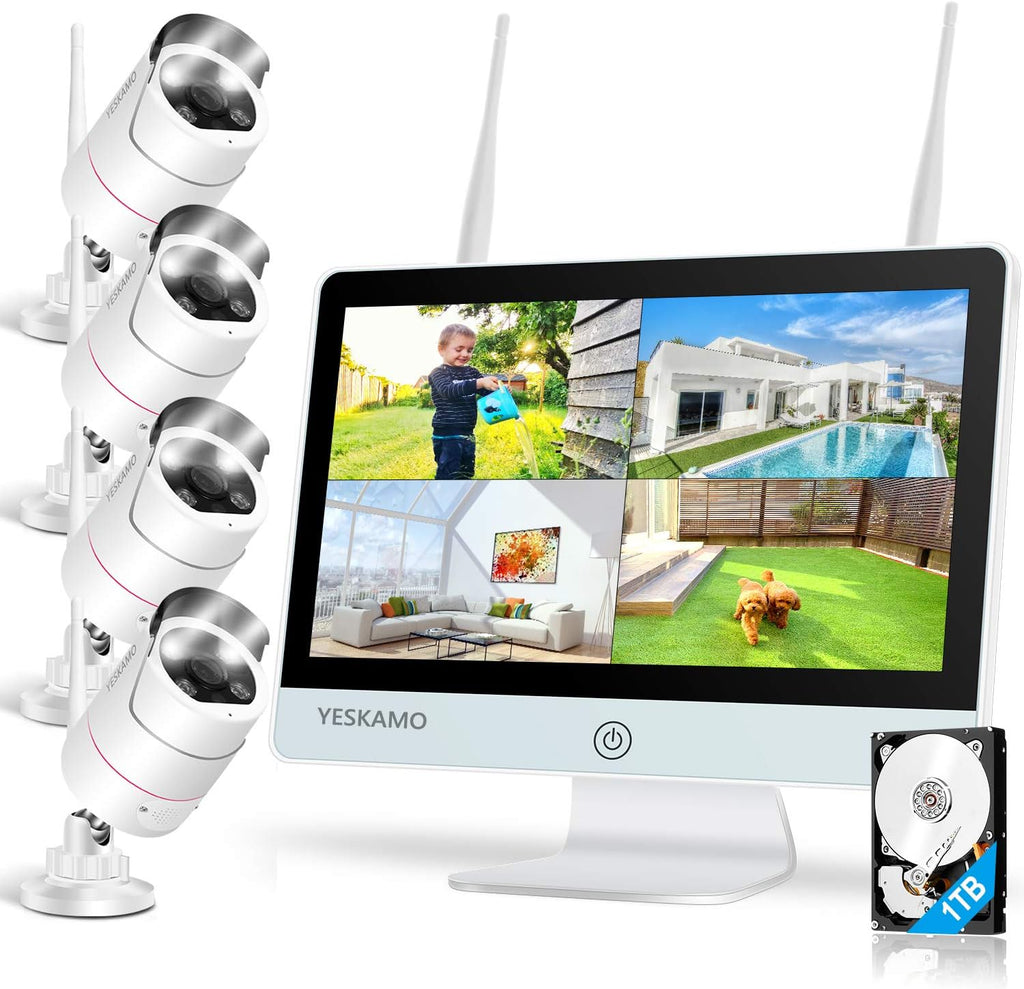 Wireless Security Camera System with 12'' Monitor 3MP WiFi IP Cameras 1TB Hard Drive W897953