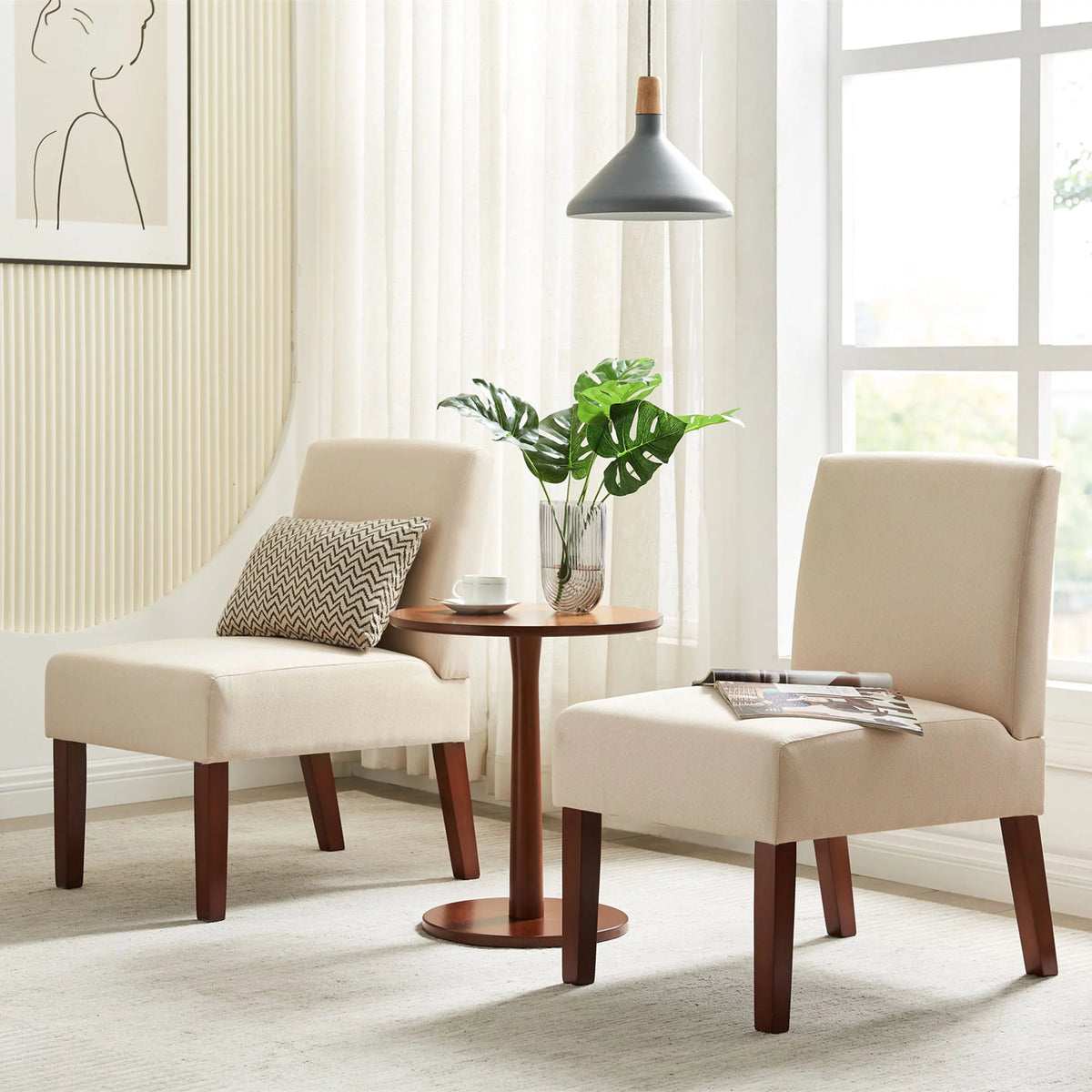 Fabric Accent Chair Set of 2 with Round Wood Table K5706