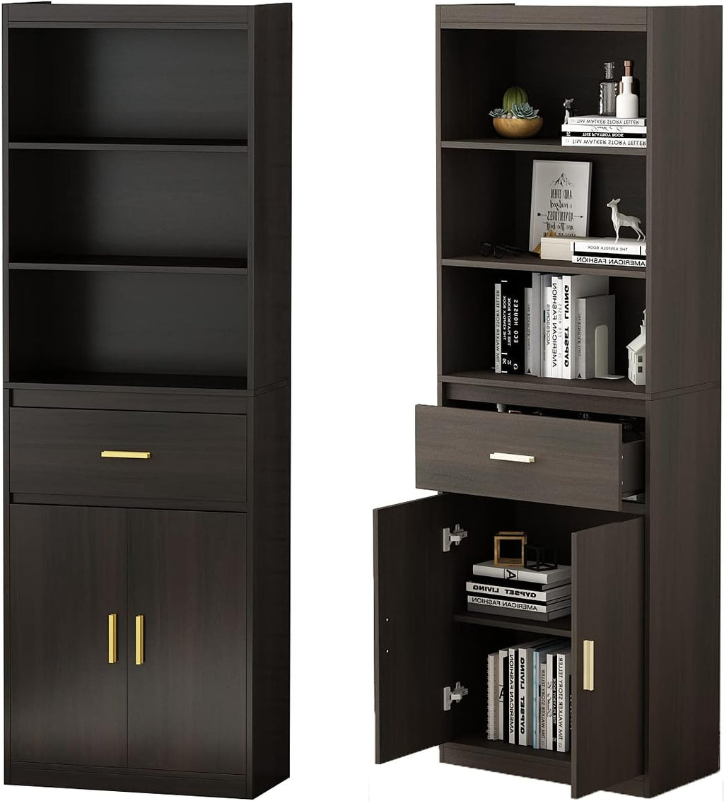 Modern 3 Tier Wooden Bookcase with 2 Doors and 1 Drawer I40560