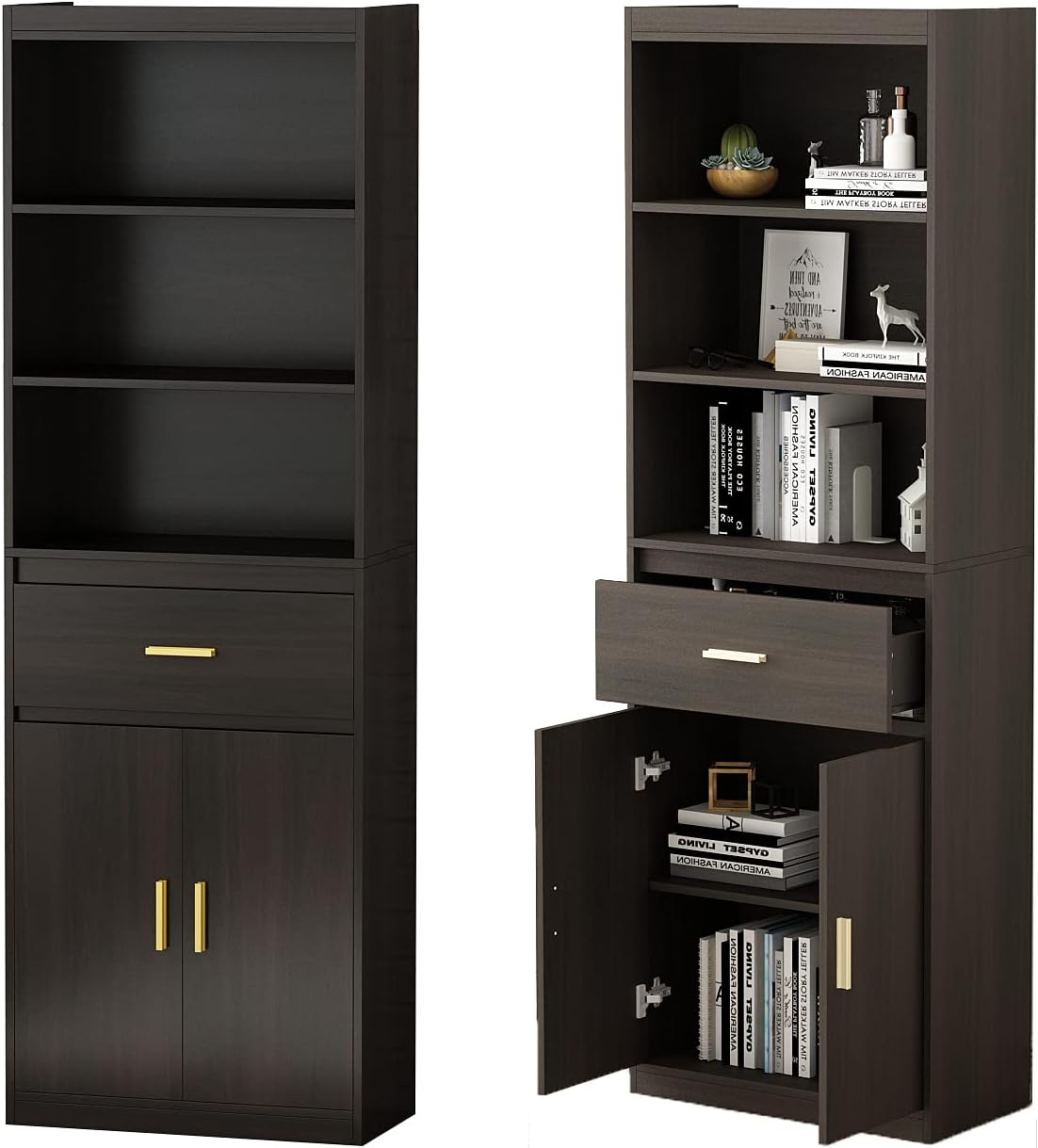 Modern 3 Tier Wooden Bookcase with 2 Doors and 1 Drawer I40560