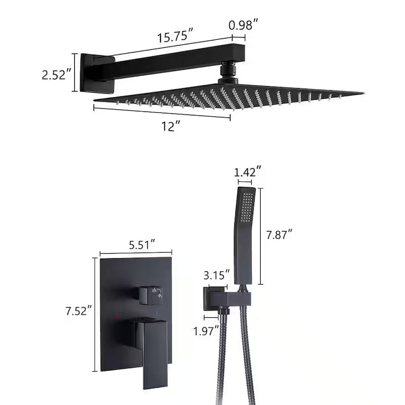 Black 12 in. Shower Faucet Head with Handheld U89635