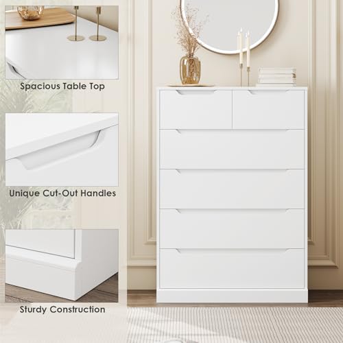 White 6 Drawer Wood Dresser R5619