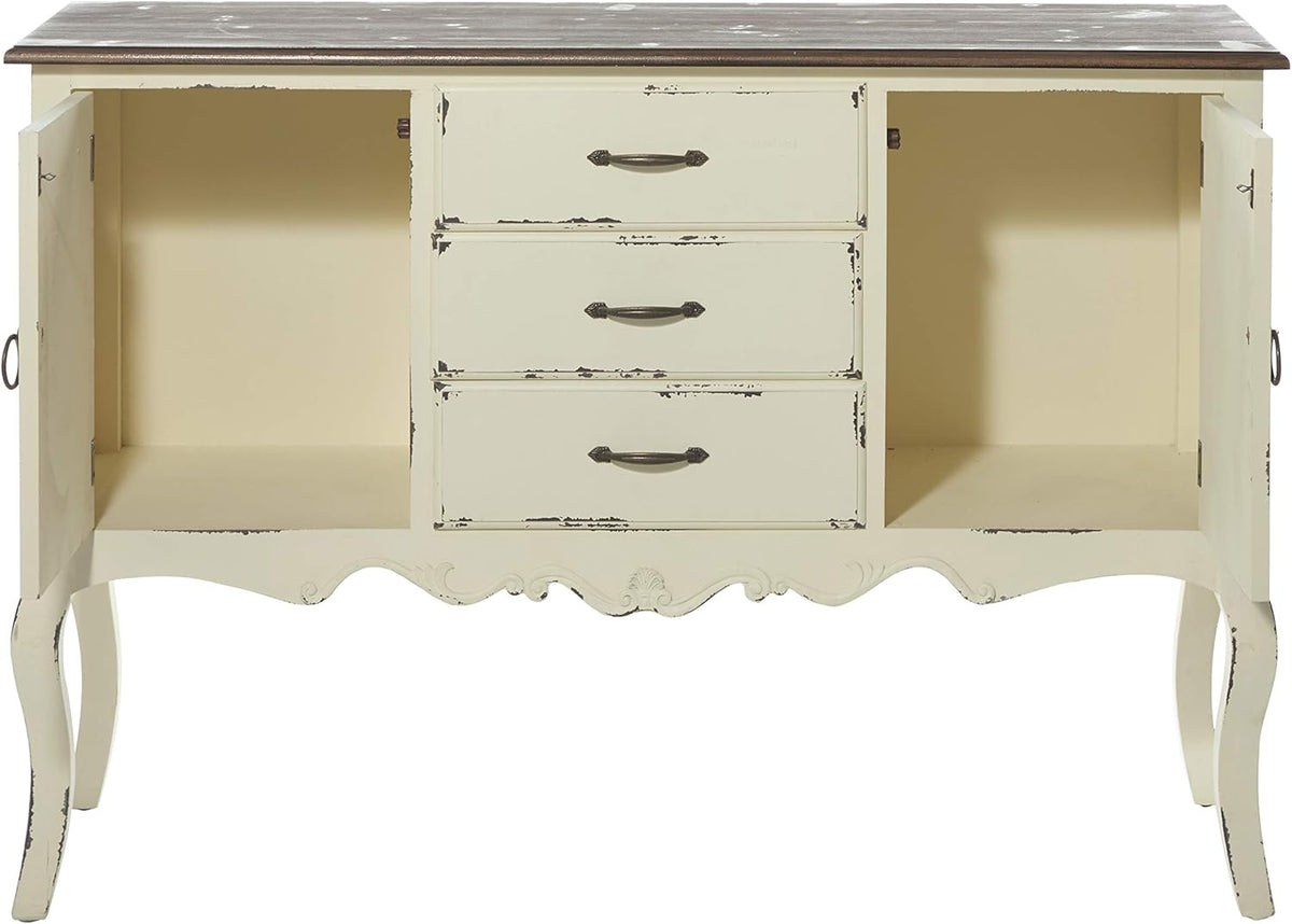 Beige & Brown Wood Cabinet with 3 Drawers & 2 Cabinets Z16947
