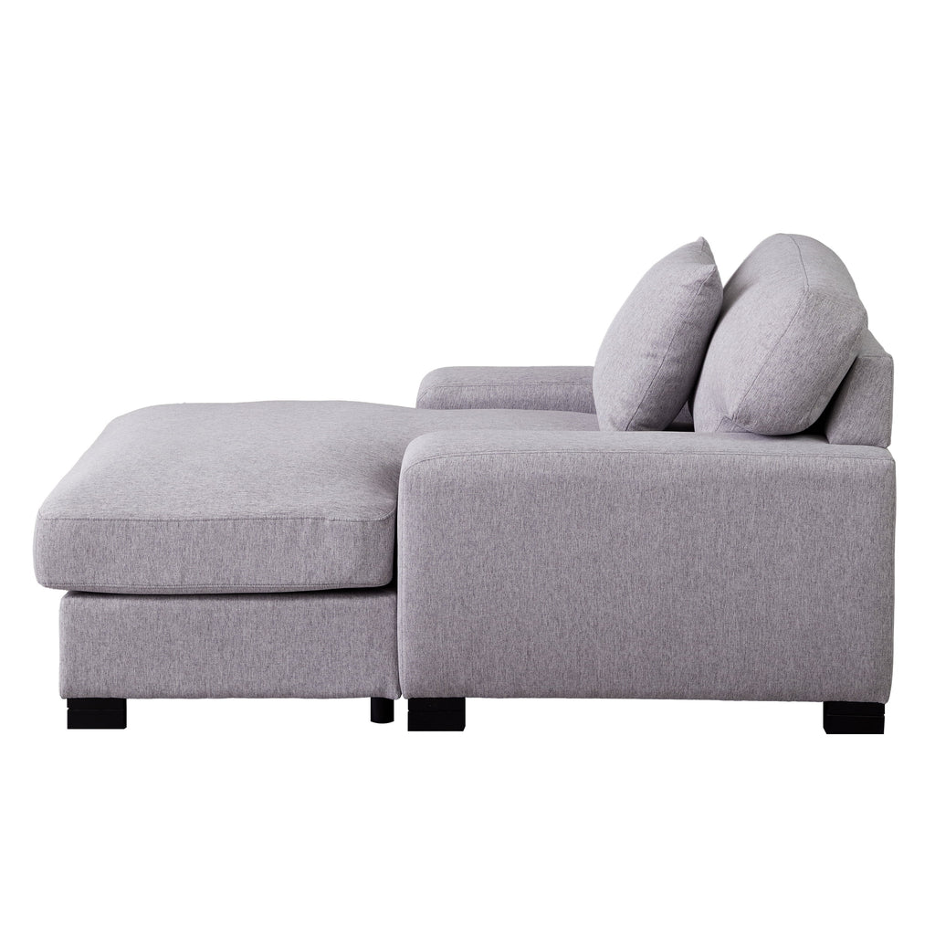 Gray Velvet Chaise Lounger Sofa with Pillow and Wood Legs E4740