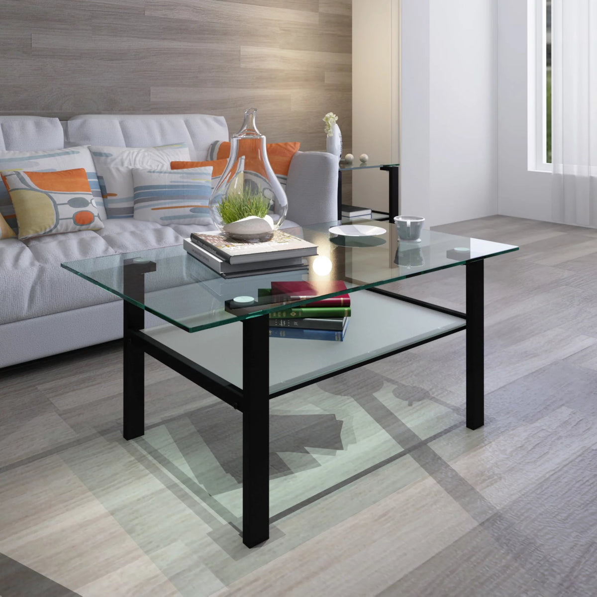 Transparent Glass Black Coffee Table X669293