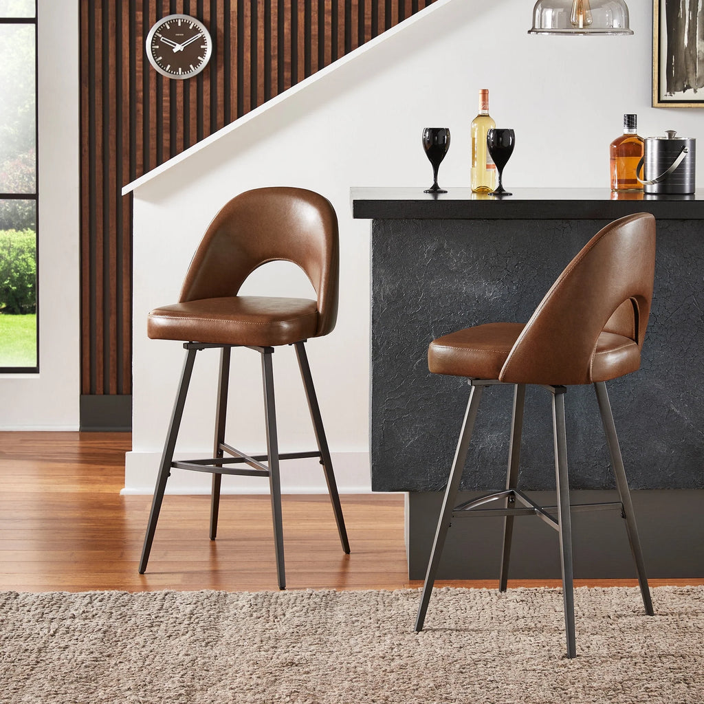 29" Metal Swivel Bar Stools, Set of 2, Brown G638