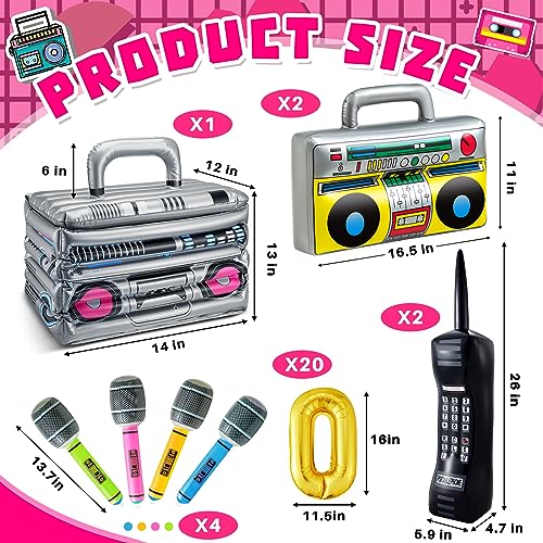29 Pcs 80s 90s Party Decorations Inflatable Boom Box Beverage Cooler Gold Foil Chain Balloons O920078