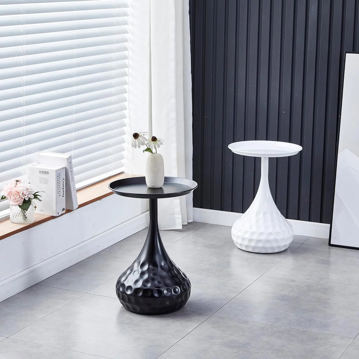Black Metal Round End Table W389562