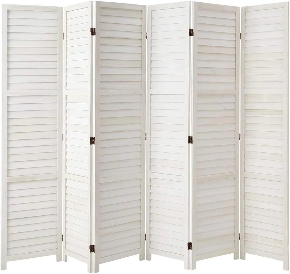 6 Panel White Wood Folding Room Divider S4626
