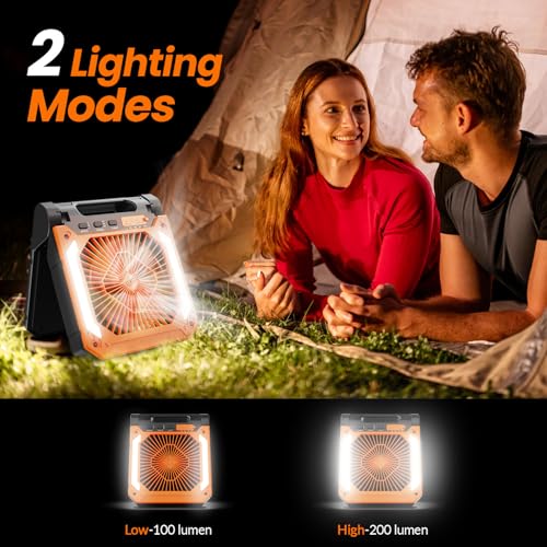 20000mAh Portable Rechargeable Fan with Solar Panel, 3 Speeds, LED Lantern, Timer, USB-C, Green M311021