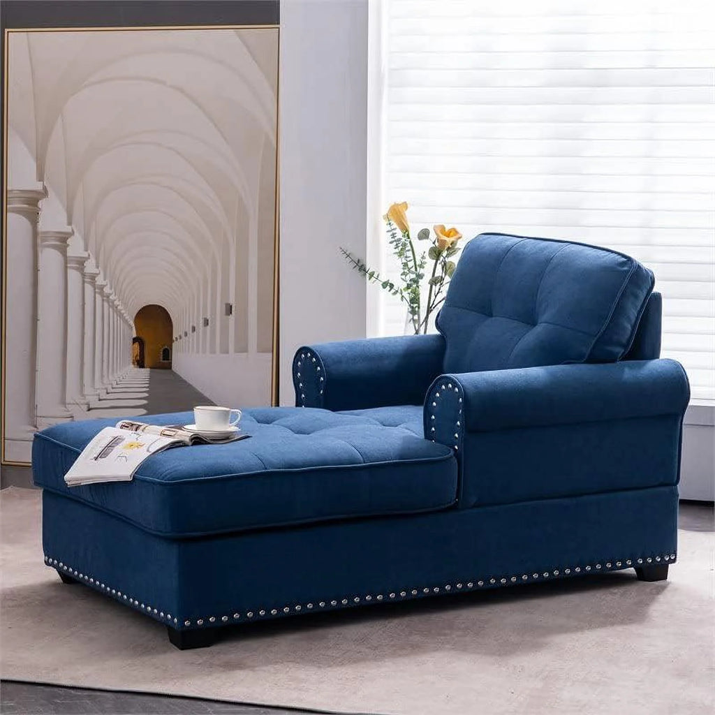 Blue Linen Fabric Indoor Chaise Lounge P1048
