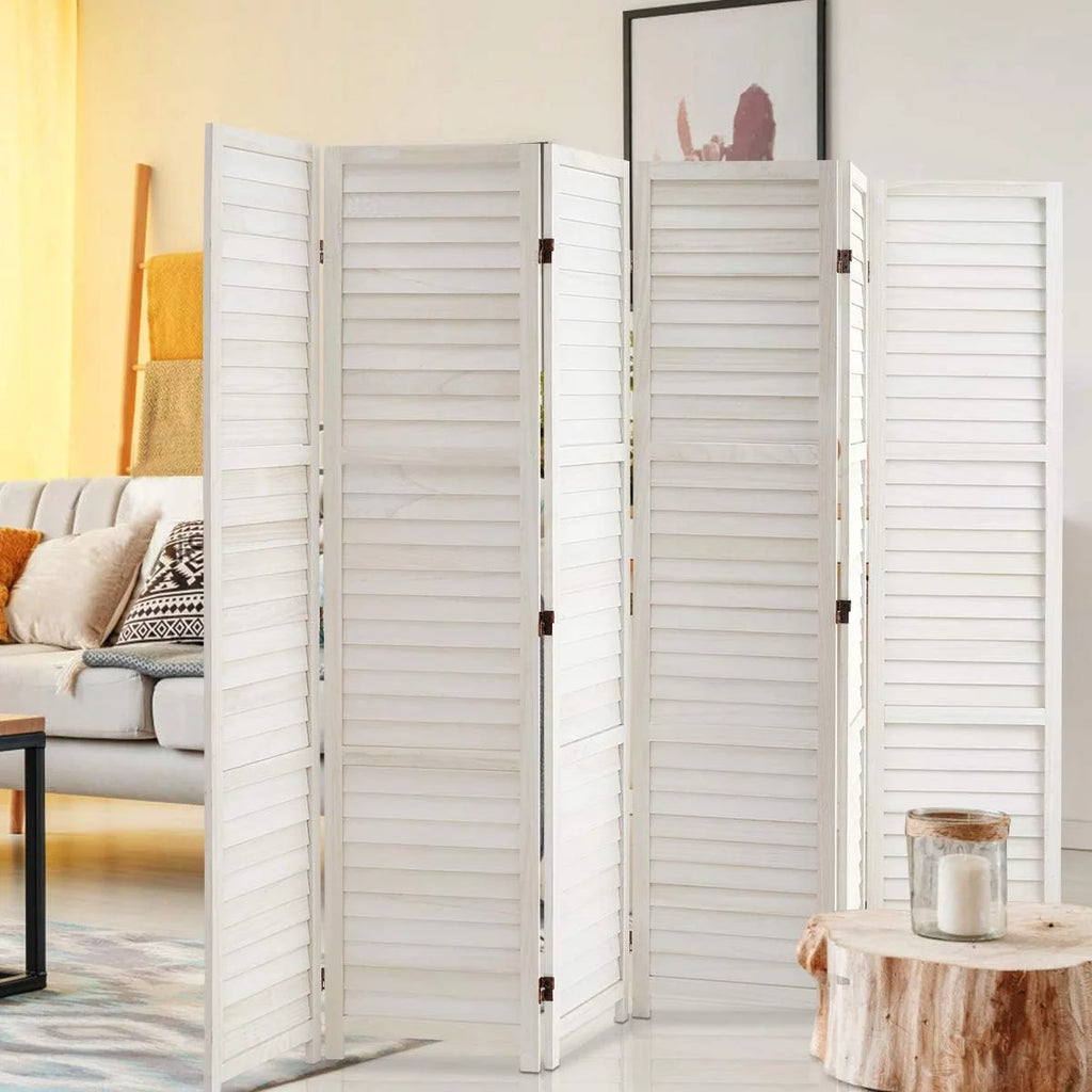 6 Panel White Wood Folding Room Divider S4626