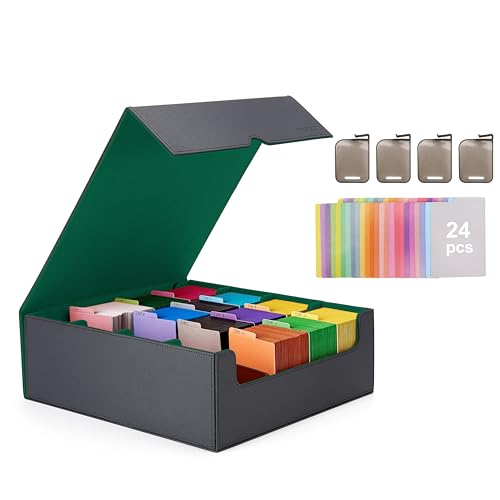 Card Storage Box with 24 Colorful Divider Tabs, Black and Grey Z192