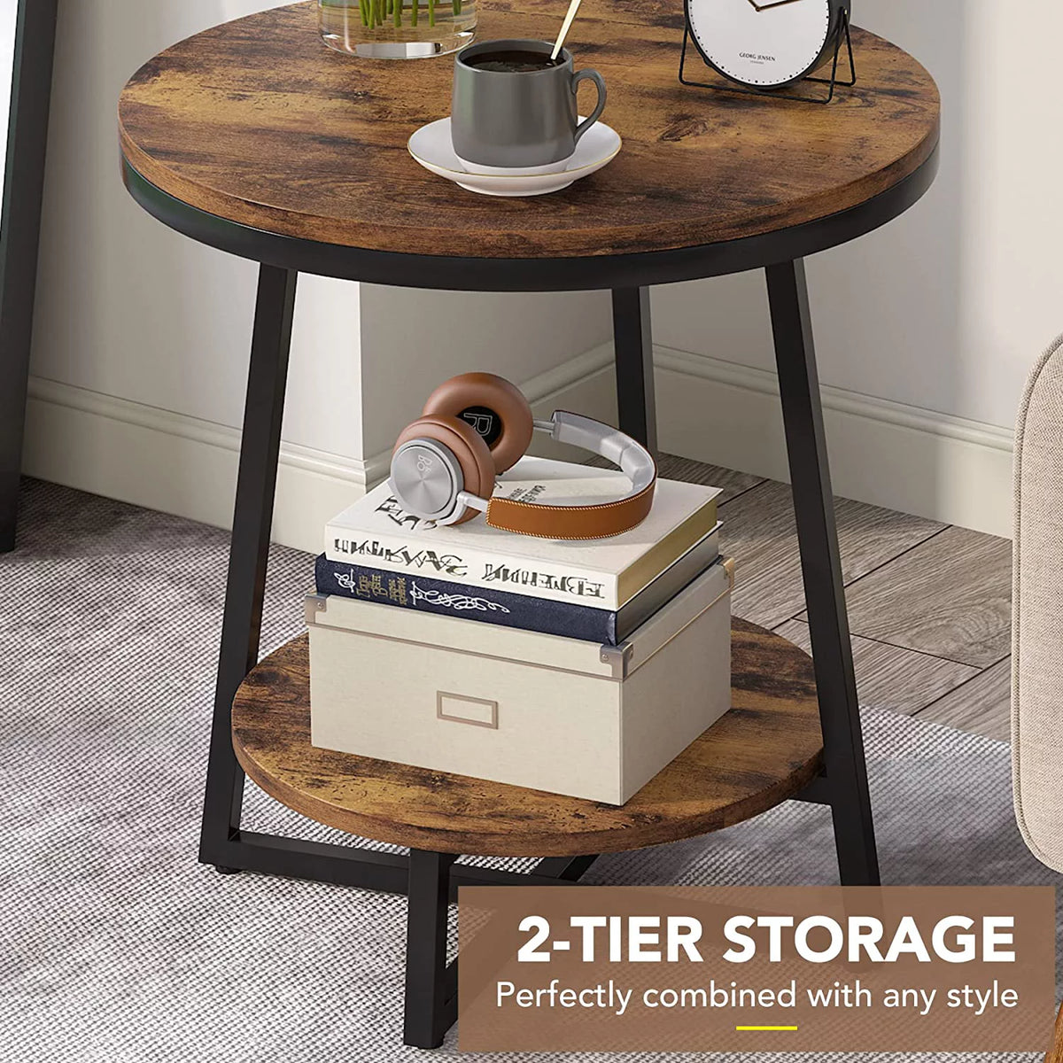 Round 2 Tier Side Table with Storage Shelf U447429