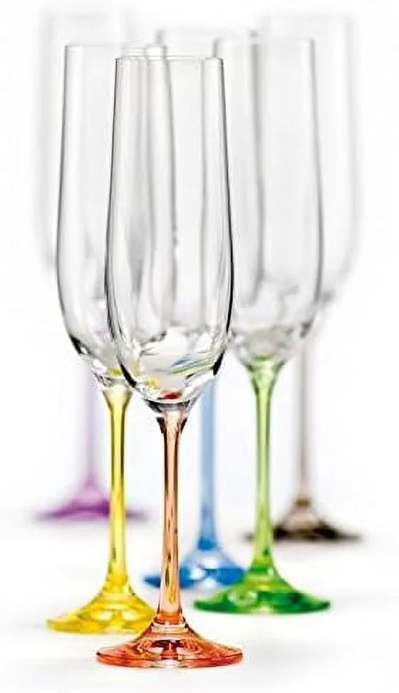 Bohemian Crystal Rainbow Set Of 6 Champagne Flutes 6.5 Oz C83633