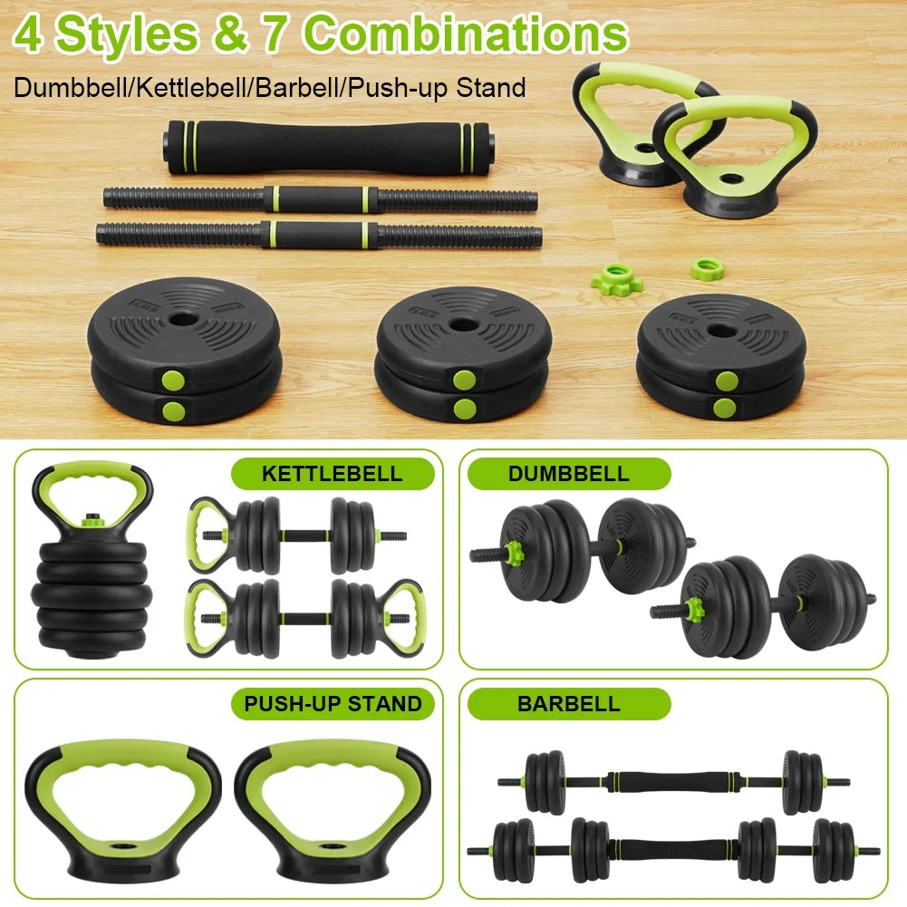 4-in-1 Adjustable Dumbbell, Barbell, and Kettlebell Set N6400