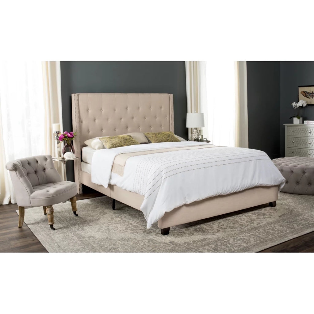 Twin Light Beige Tufted Upholstered Bed Frame D297