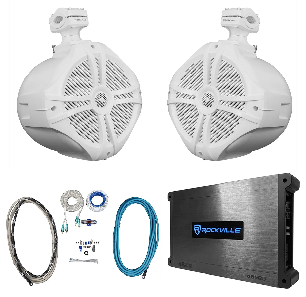 White 600w Marine Wakeboard Tower Speakers and Amplifier K657