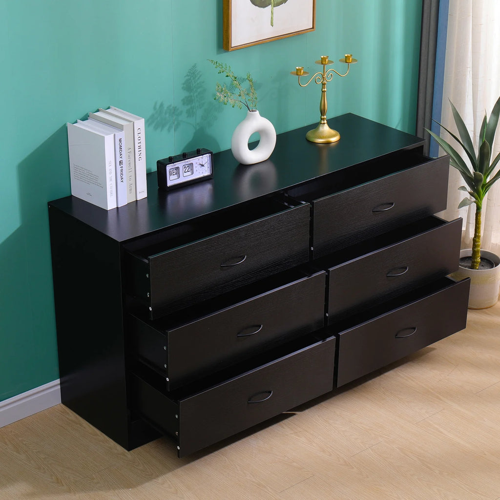 Black 6 Drawer Wood Dresser Y364