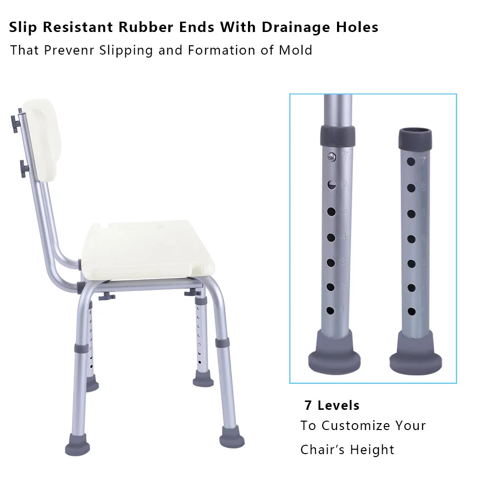 Adjustable Shower Chair Seat Bench with Removable Back I1222