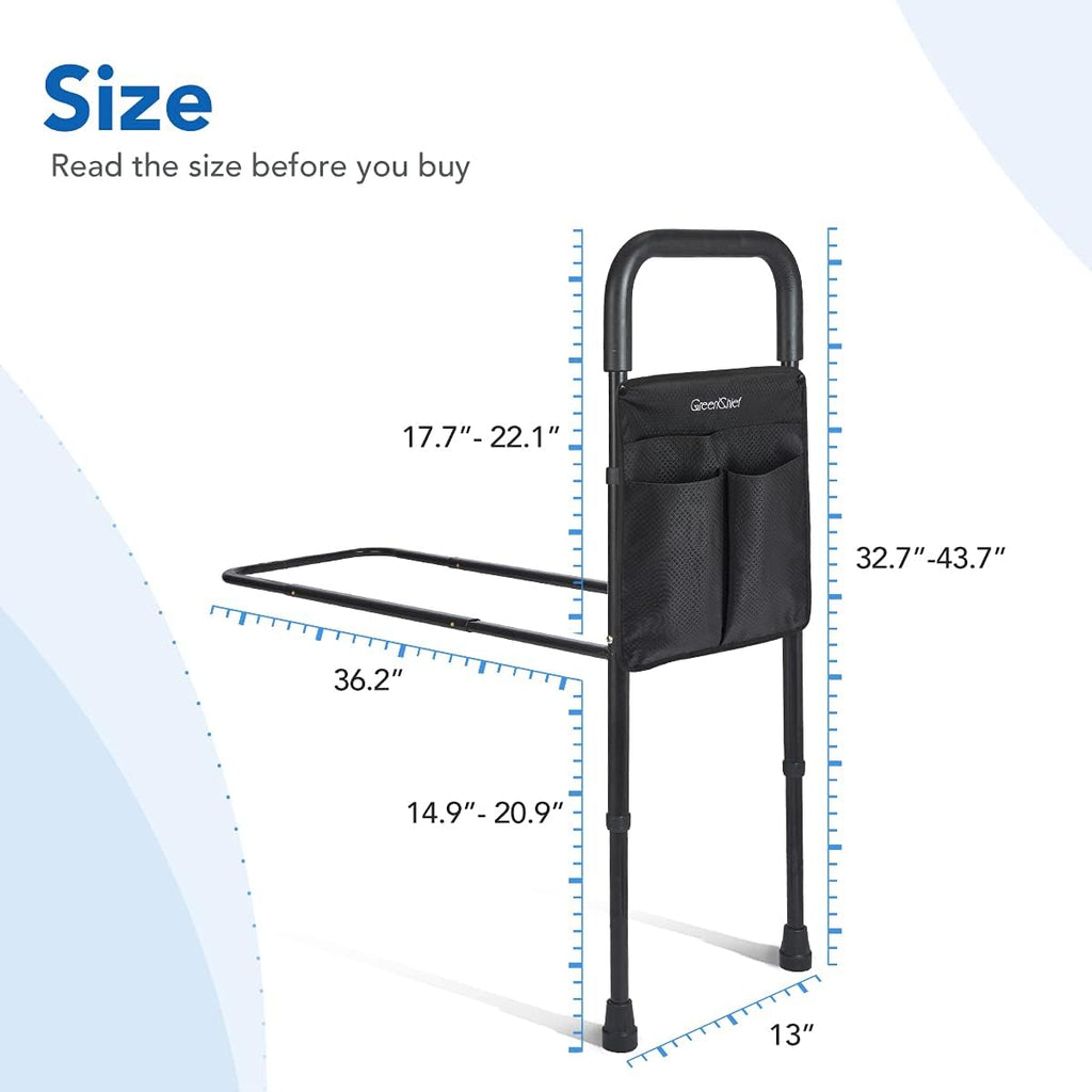Adjustable Bed Assist Rail with Storage Pocket, Black Pack of 2 W195868