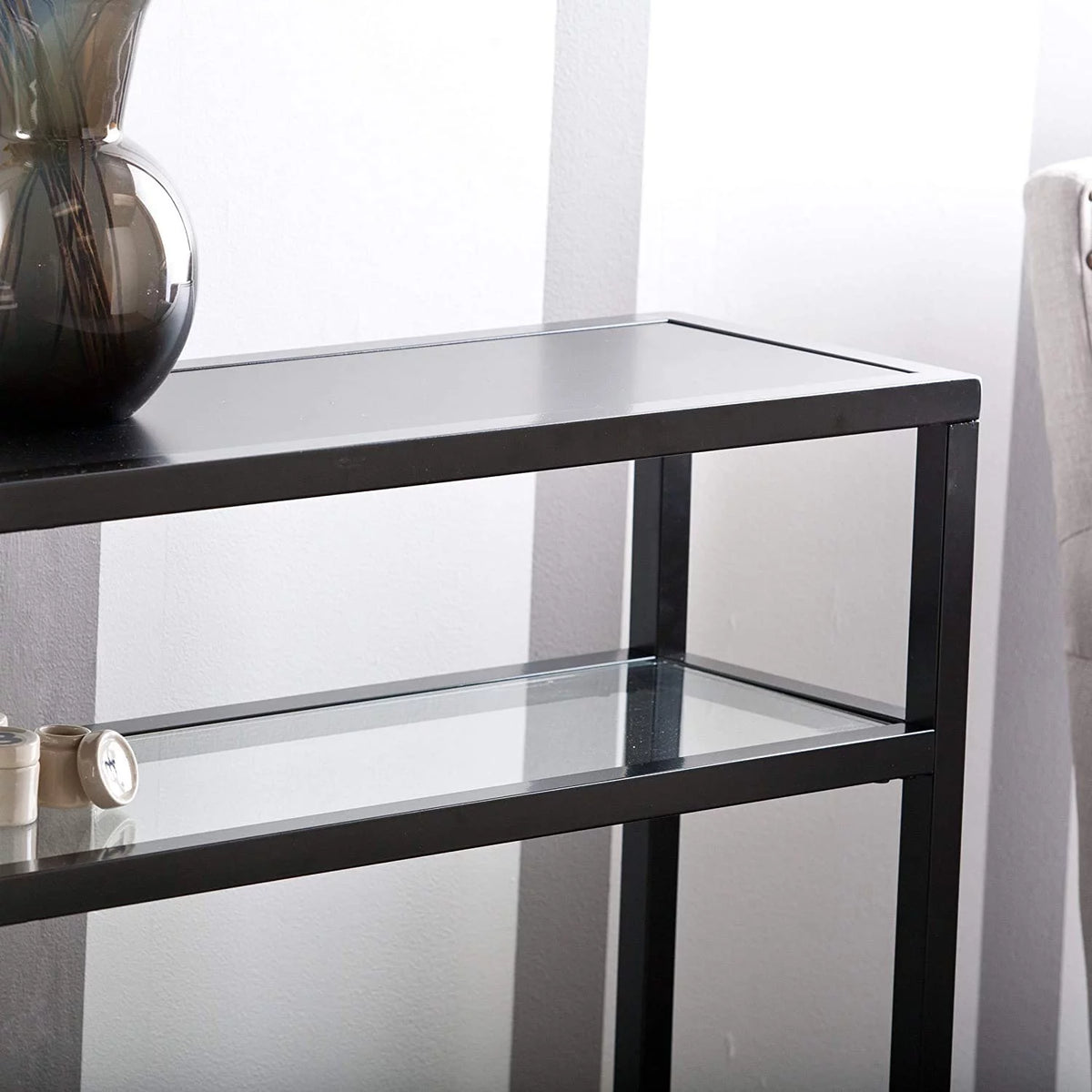 Black Metal Console Table with Glass Shelf B7371