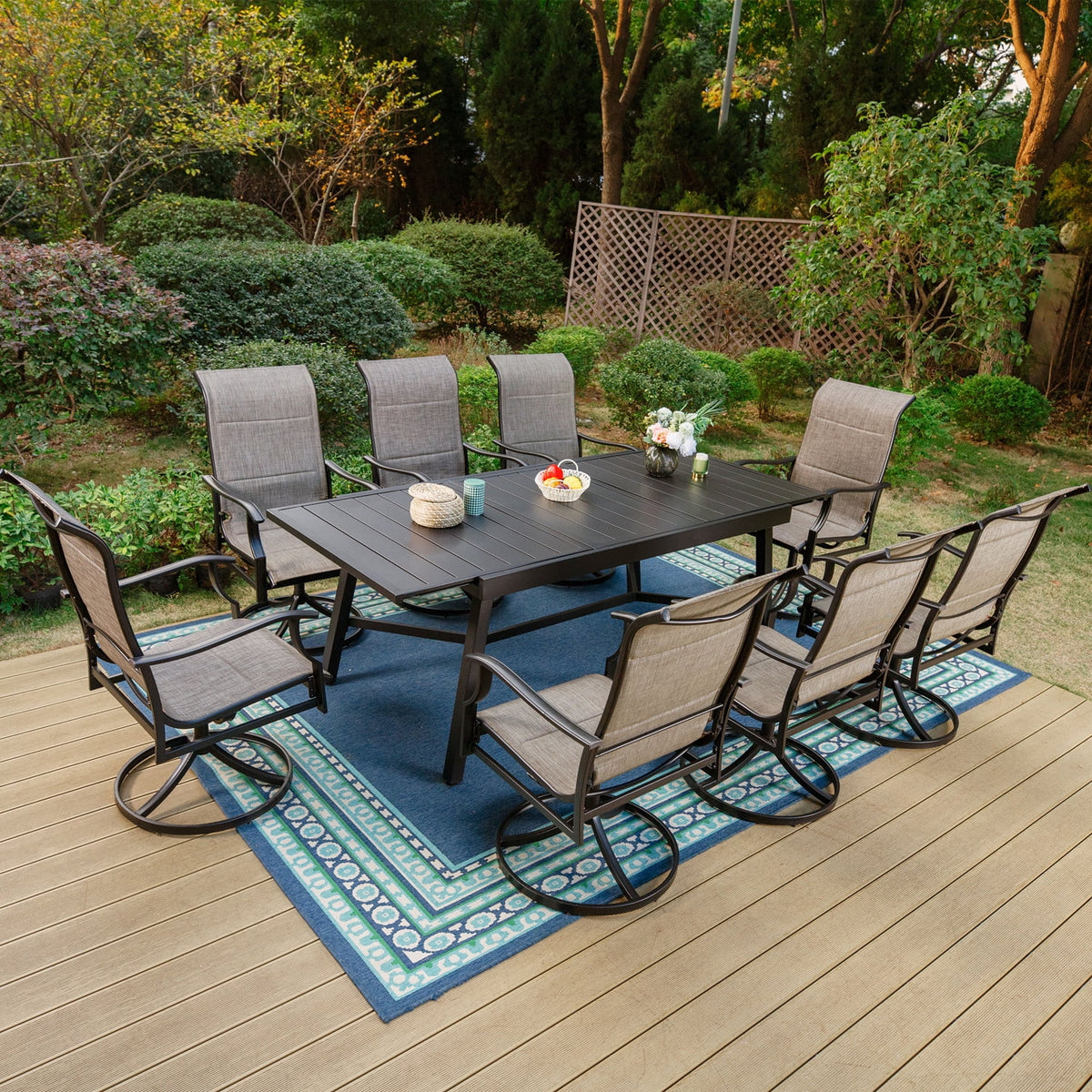 9-Piece Outdoor Patio Dining Set with 8 Swivel Armchairs & Extendable Table L105573