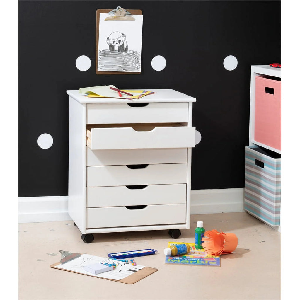 Six Drawer Wood Rolling Cart in White Wash K936511