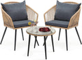 3-Piece Wicker Bistro Set with Cushions and Glass Side Table L2067