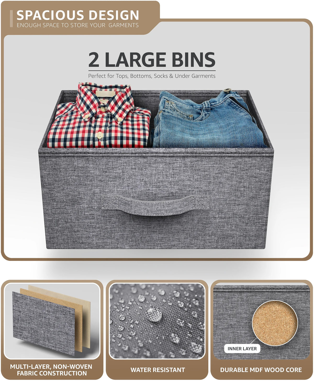 2 Drawer Nightstand with Steel Frame, Wood Top, Fabric Bins Y667