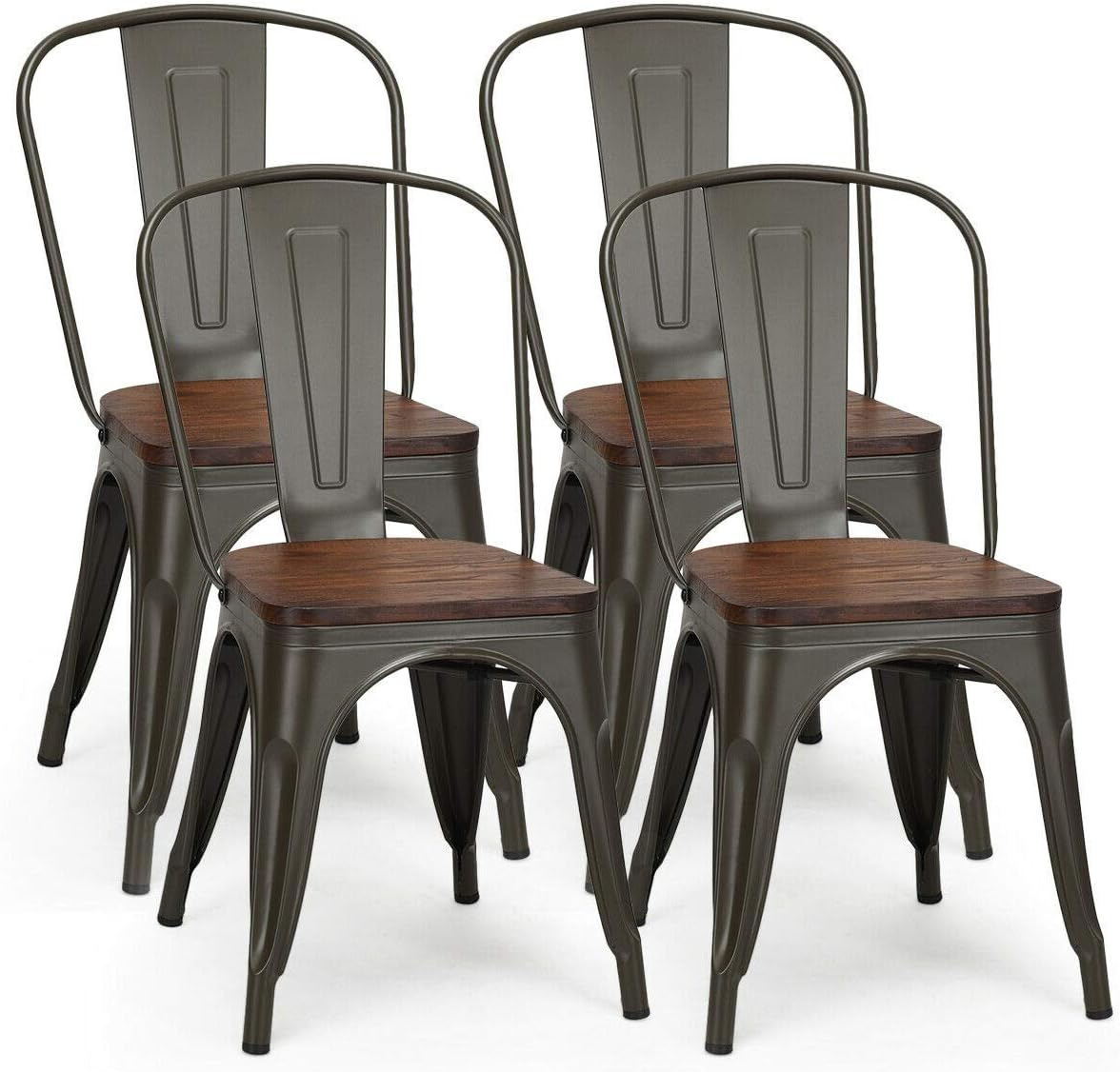 White and Brown Metal Dining Chairs Set of 4 Q6504