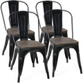 White and Brown Metal Dining Chairs Set of 4 Q6504