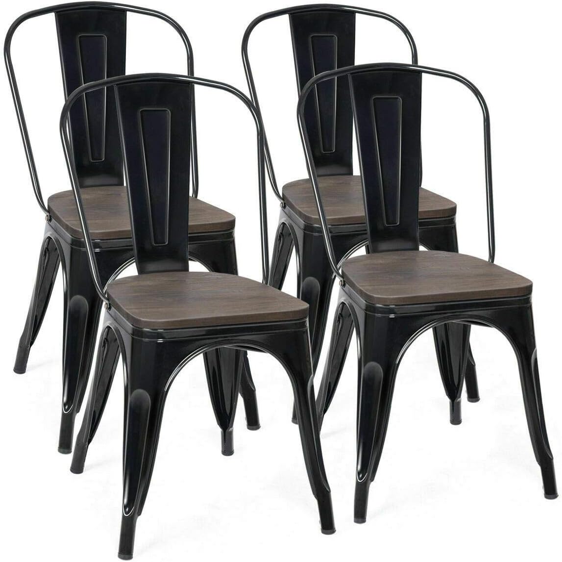 White and Brown Metal Dining Chairs Set of 4 Q6504