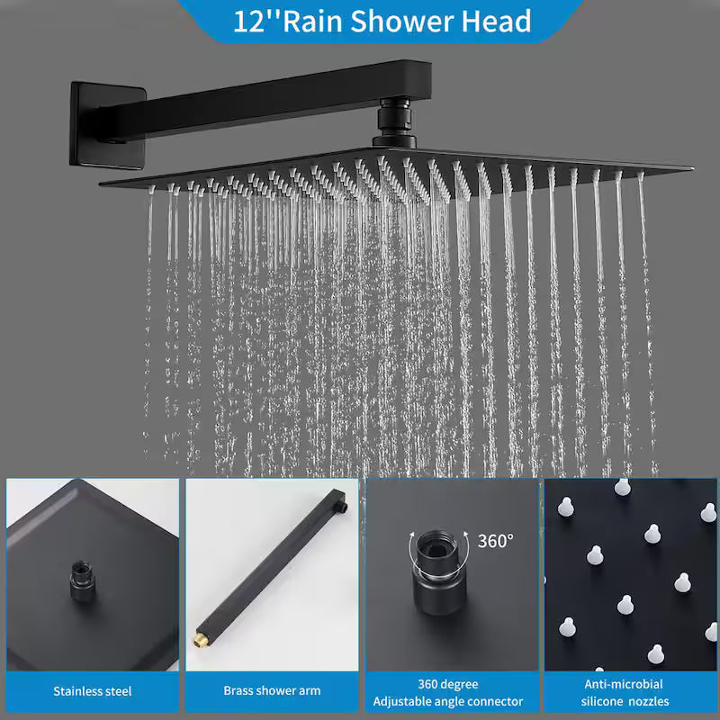 Black 12 in. Shower Faucet Head with Handheld U89635