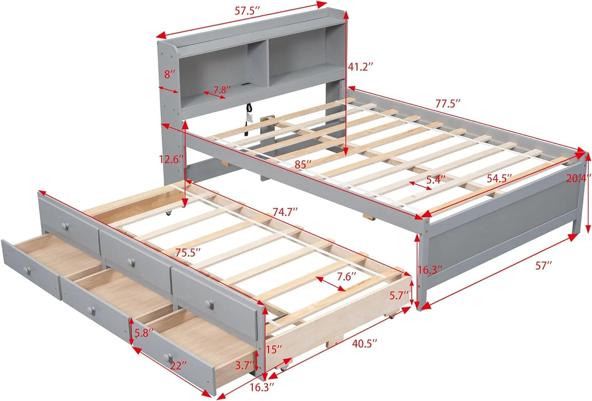 Gray Wood Full Bed Frame with Trundle and Drawers M388974