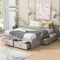Antique White Wood Queen Size Platform Bed with 6 Drawers L16988