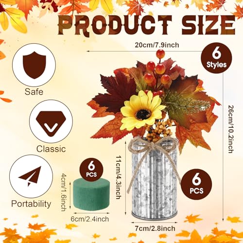 6 Pack Fall Faux Potted Plants Artificial Maple Leaf Picks in Metal Pots W171673
