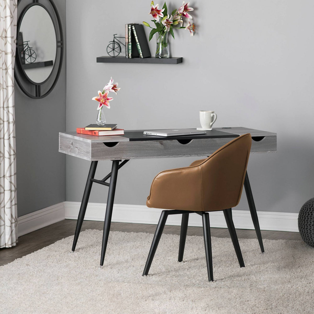Caramel Brown Faux Leather Accent Chair with Arms D727655