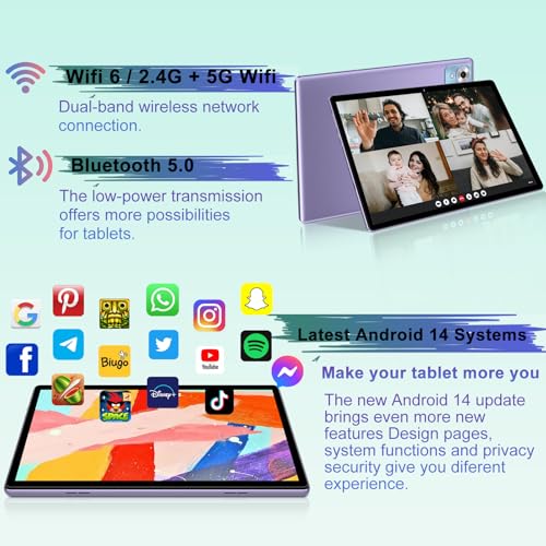 Android 14 Tablet with Keyboard 20GB+128GB 10.1 Inch Octa-Core 2-in-1 HD IPS Display Black P388