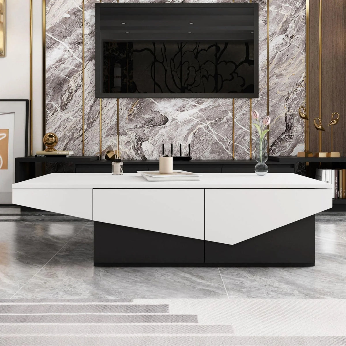 White and Black 4 Drawer Wood Coffee Table I4178