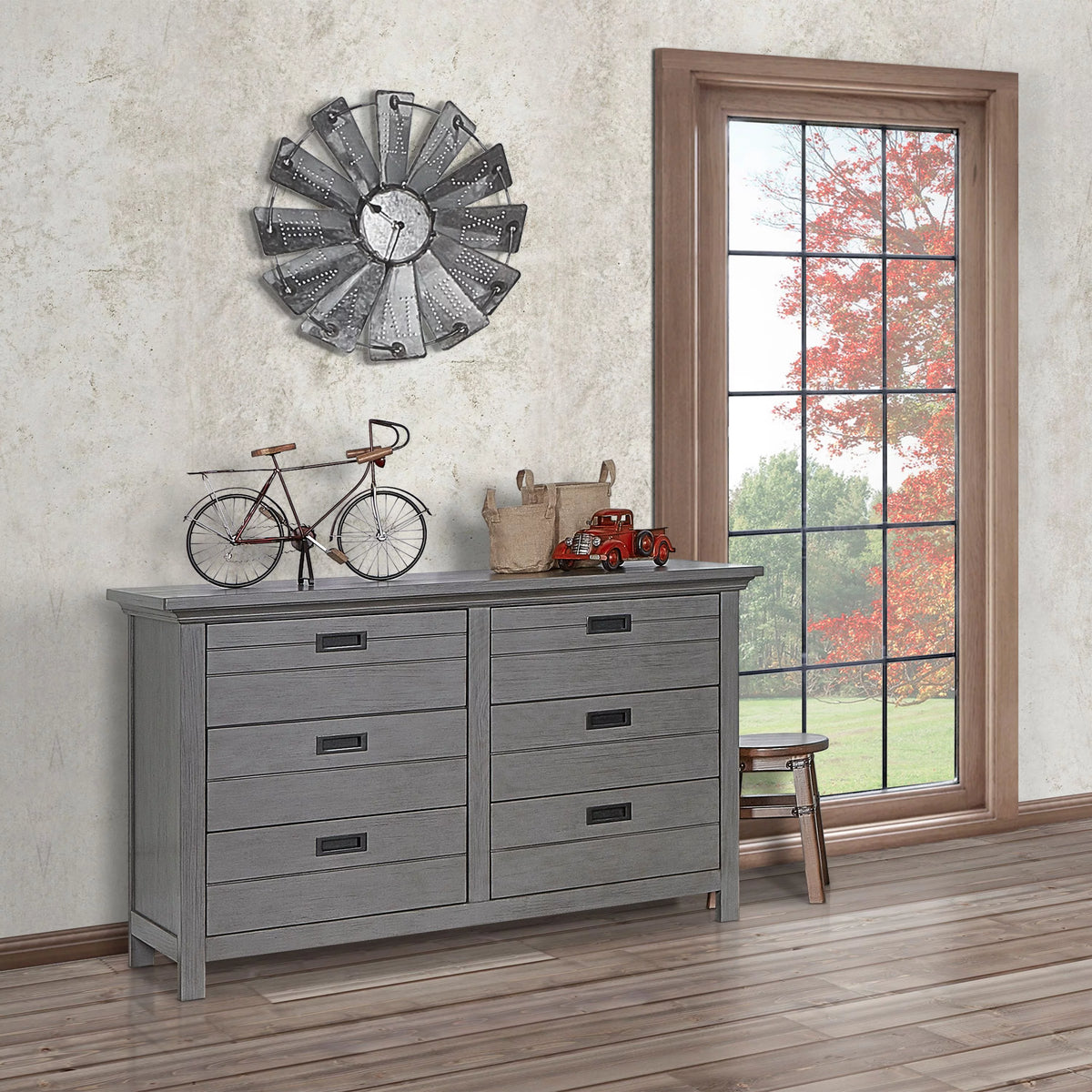 6 Drawer Double Dresser Rustic Gray R330