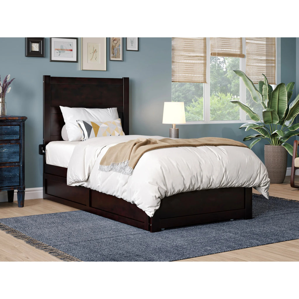 Twin Solid Wood Bed with Footboard and Trundle in Espresso I965